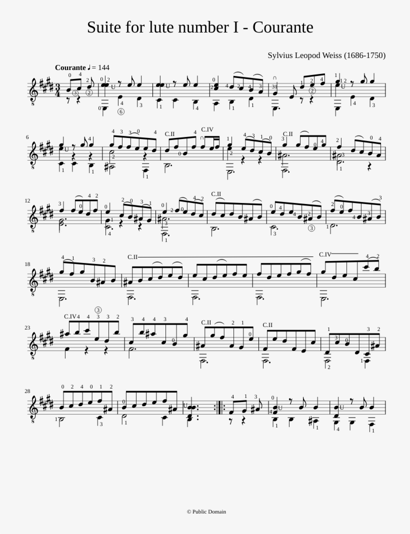 Suite For Lute Number I - Julia Florida Agustin Barrios Partitura, transparent png #9210357