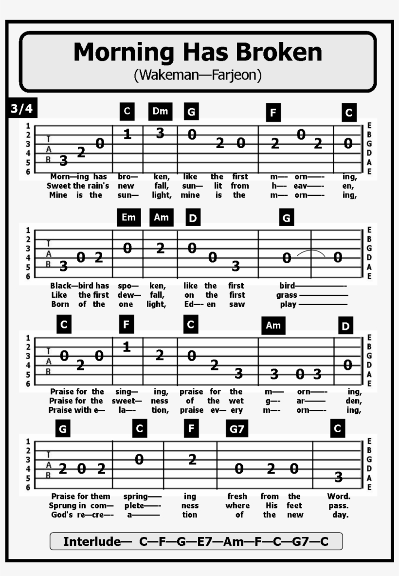 Banner Freeuse Stock Guitar Tab Songs Morning Has - Morning Has Broken Key Notes, transparent png #9212973