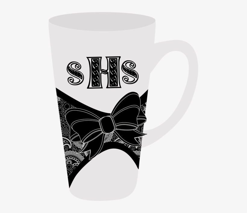 Monogrammed Latte Mug Black Lace Ribbon Bow Monogram - Coffee Cup, transparent png #9217916