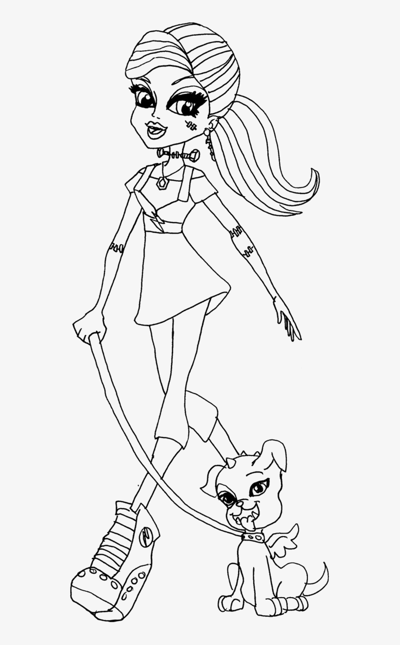 Monster High Frankie Stein And The Dog Coloring Pages - Desenho Da Monster High Frankie Stein Para Colorir, transparent png #9219209
