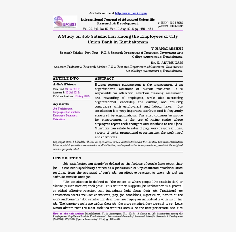 A Study On Job Satisfaction Among The Employees Of Document