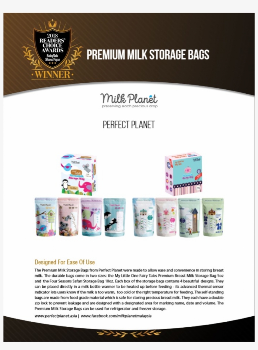 Milk Planet Premium Double Zip Lock Breastmilk Storage - Brochure, transparent png #9232978