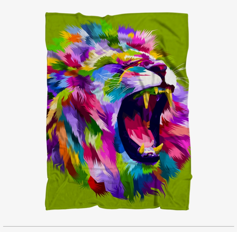 Colourful Roaring Lion Premium Sublimation Adult Blanket - Leão Bravo, transparent png #9233299