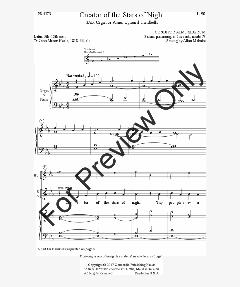 Creator Of The Stars Of Night Thumbnail - Sheet Music, transparent png #9237649