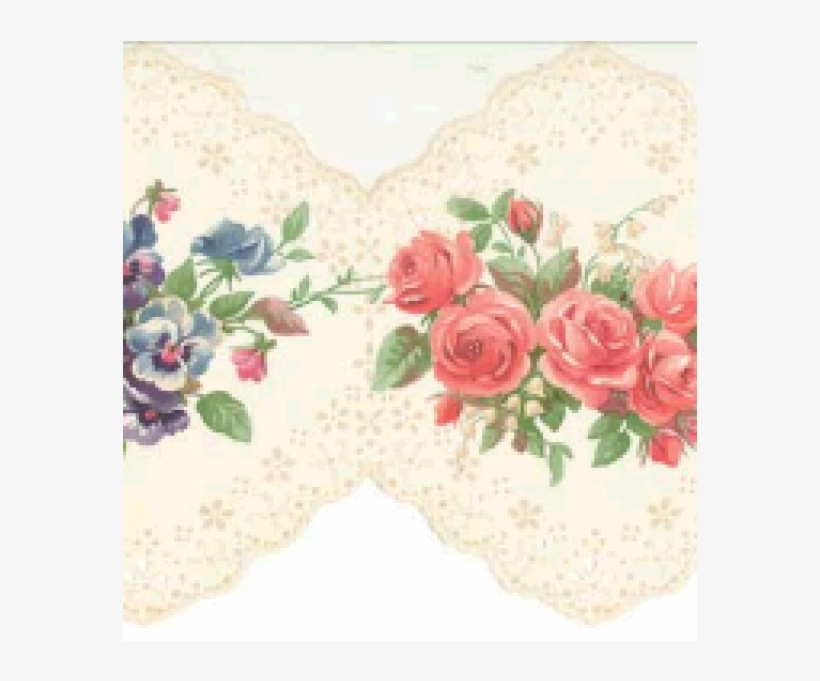 Cream Floral Scalloped Wallpaper Border - Garden Roses, transparent png #9237692