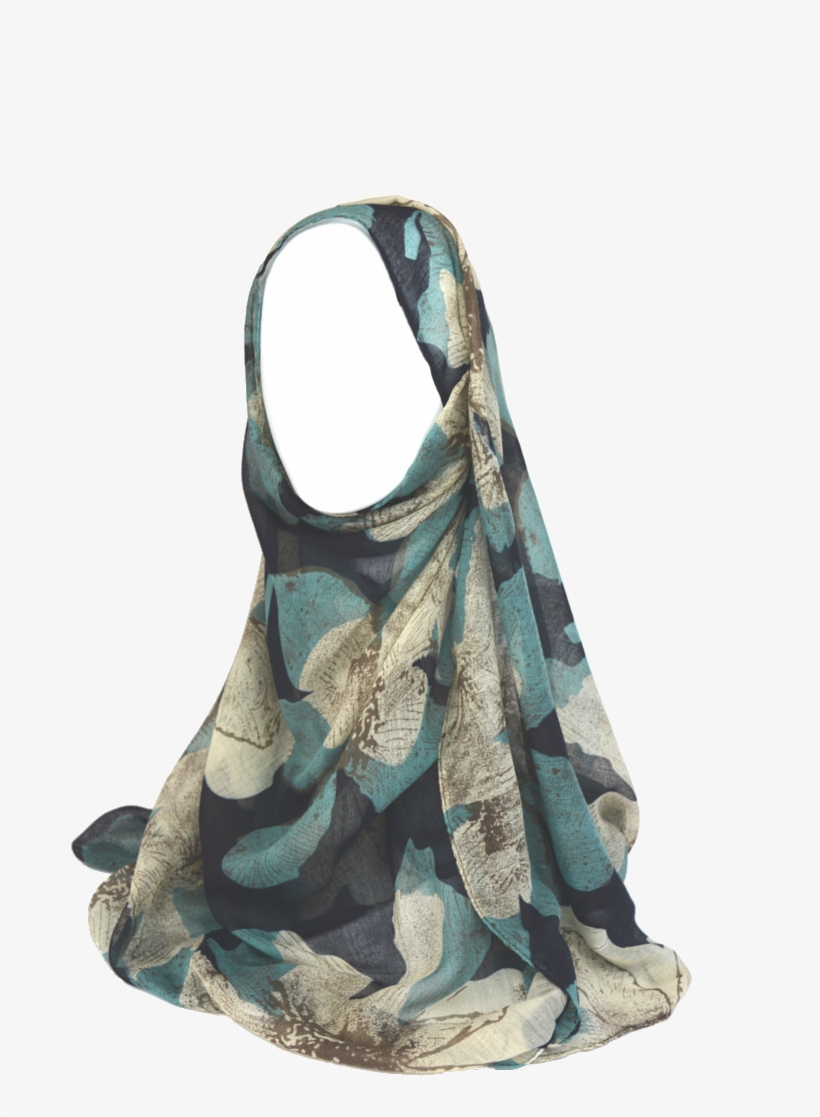 Large Black N Green Floral Print Hijab - Handbag, transparent png #9244272