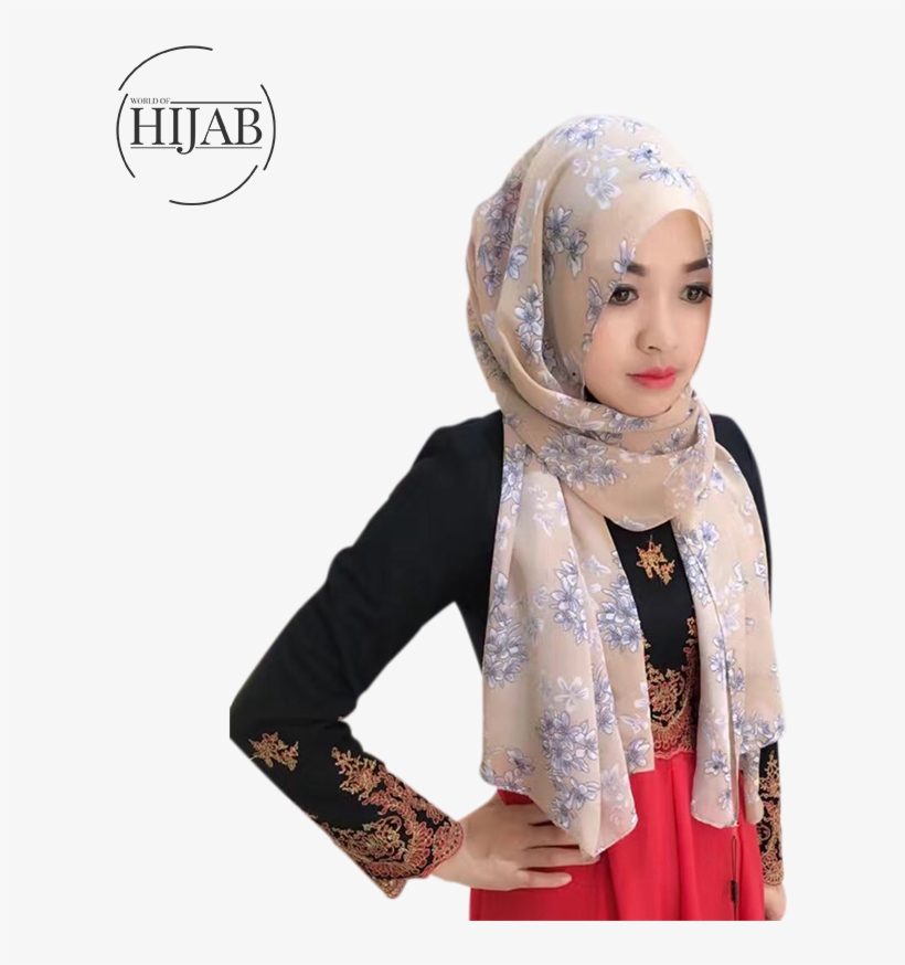 Muslim Summer Women Headband Scarf Printed Flower Chiffon - Headscarf, transparent png #9244392