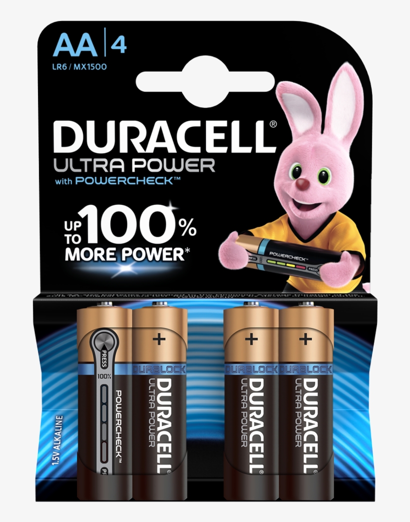 Ultra Power Alkaline Aa Batteries - Duracell Ultra Power Aa Batteries 4 Pack, transparent png #9244510