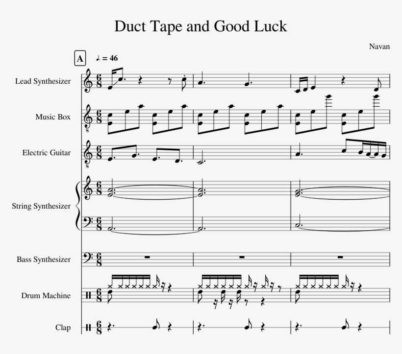 Duct Tape And Good Luck Sheet Music For Synthesizer, - Sheet Music, transparent png #9244736