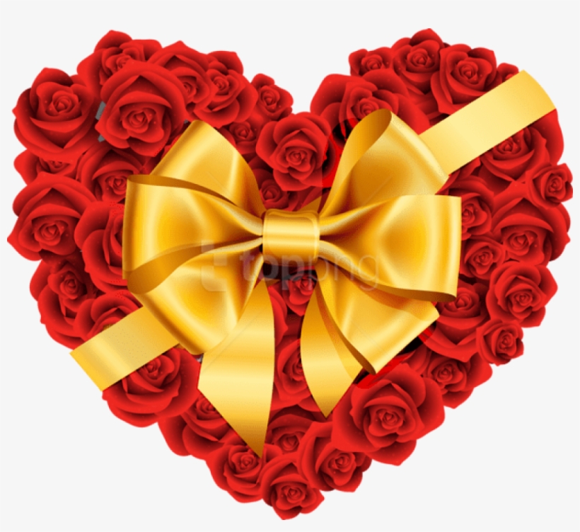 Free Png Large Rose Heart With Gold Bow Png Images - Heart Of Rose Png, transparent png #9246891