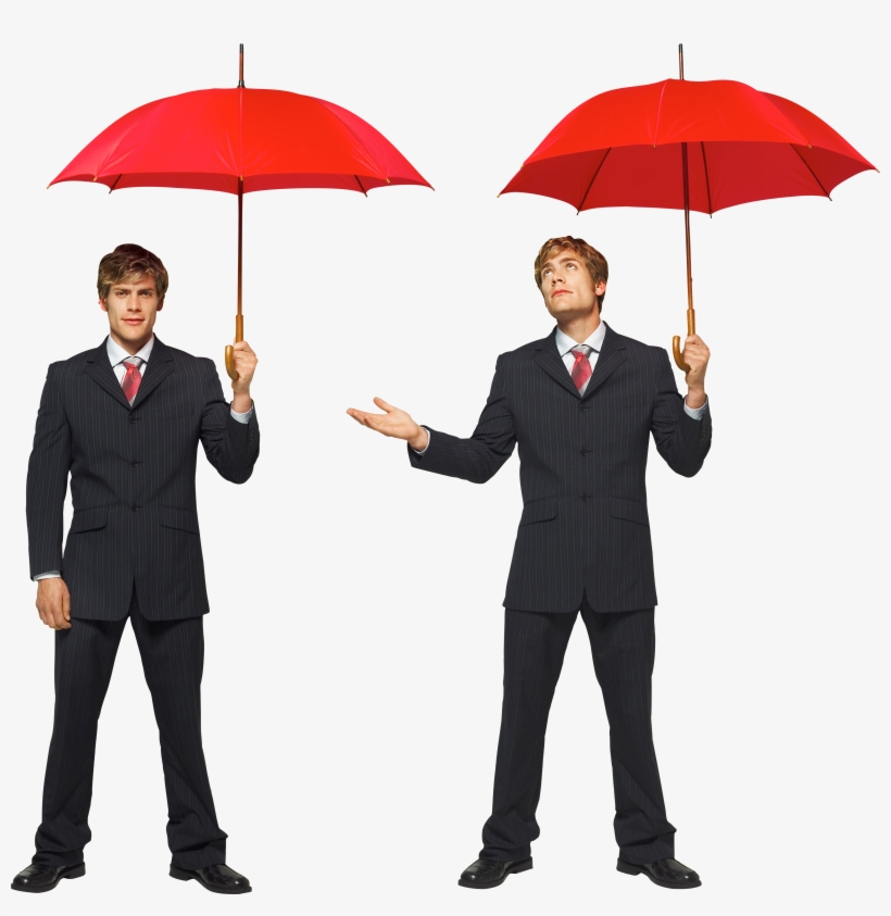Two Male Twins Businessman Under Red Umbrellas Png, transparent png #9252176