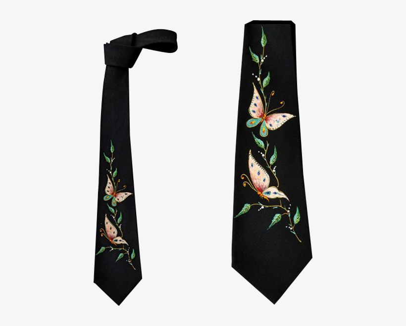 1960s Hand Painted Skinny Necktie Black Rayon Crepe - Cartoon, transparent png #9253206
