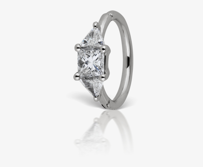 8mm 3mm Diamond Trillion Ring White Gold - Engagement Ring, transparent png #9265016