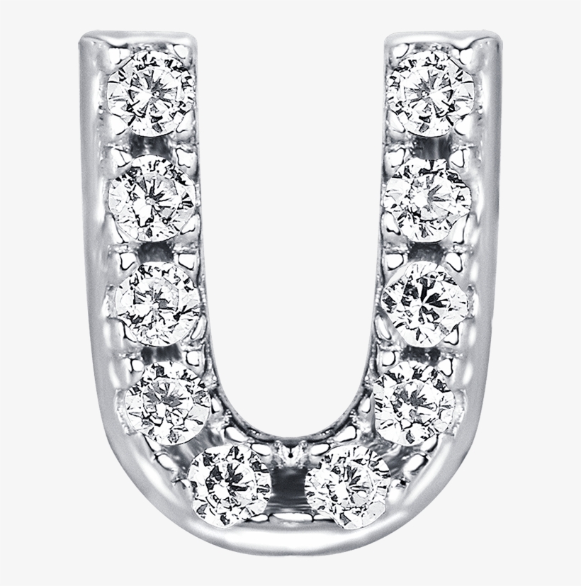Letter U Locket Charm With White Crystals In White - Body Jewelry, transparent png #9265099