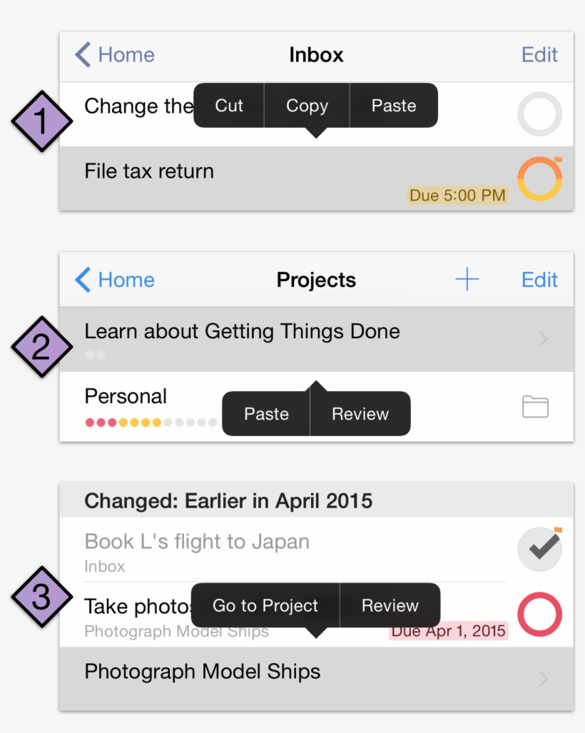 Contextual Menus In Omnifocus 2 For Ios - Ios Context Menu, transparent png #9265300