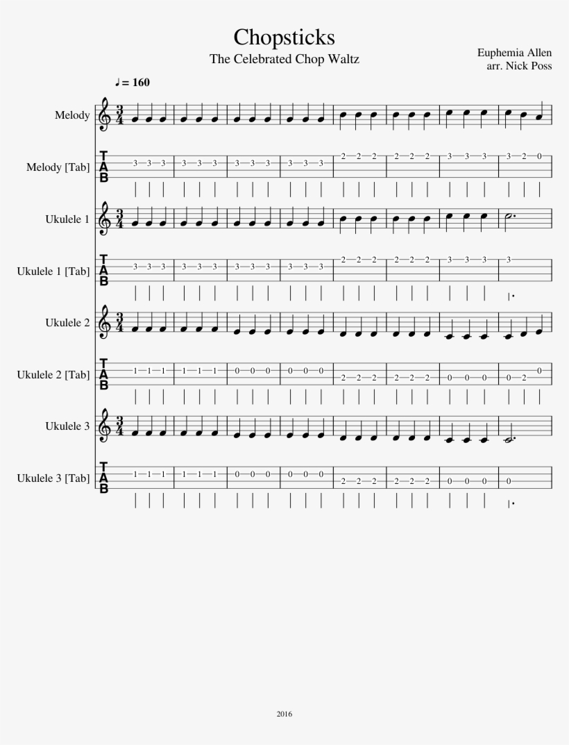 Chopsticks Sheet Music Composed By Euphemia Allen Arr - Winter Medley Sheet Music For French Horn, transparent png #9270465