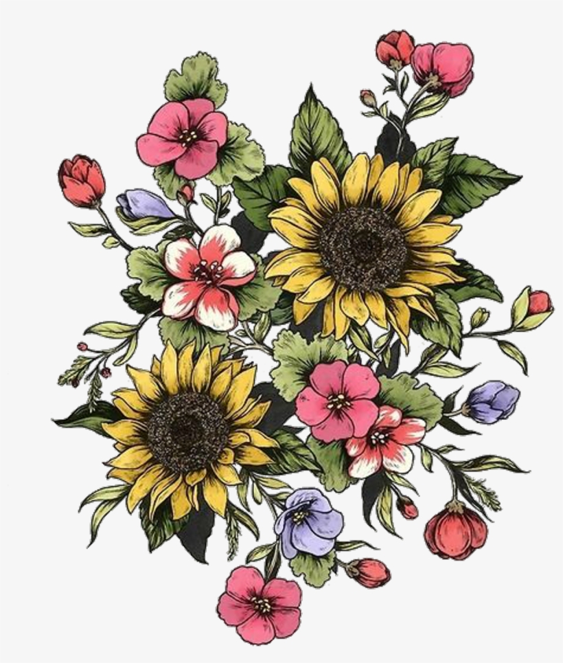 Flowers Sticker - Vintage Flower Drawing, transparent png #9271924