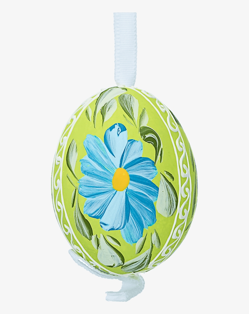 Green Painted Easter Egg With Blue Flowers - Locket, transparent png #9272924