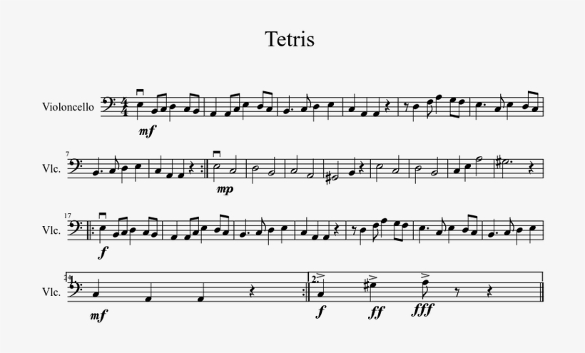 Tetris Theme A For Cello Sheet Music For Cello Download - Lord I Need You Scores, transparent png #9273617