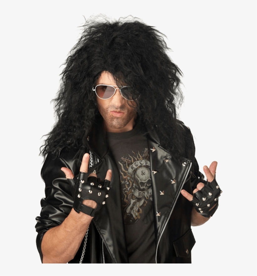 Adult Heavy Metal Rocker Black Wig - 80s Rocker, transparent png #9277946