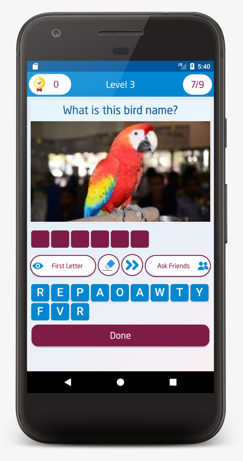 Offline Word Quiz Image Guess Puzzle Game For Android - Macaw, transparent png #9293391