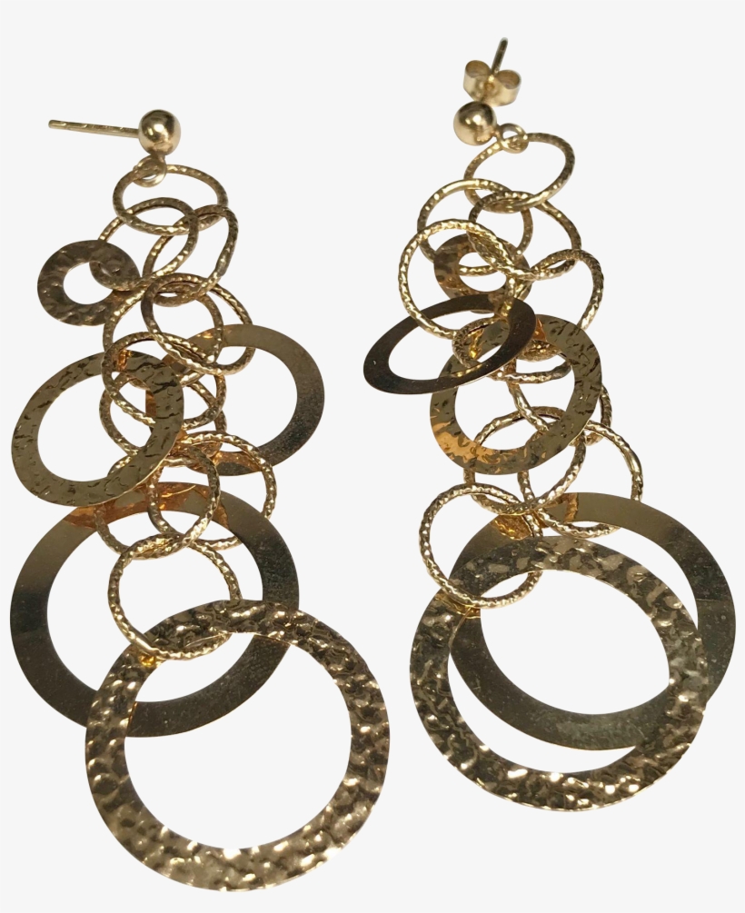 14 K Yellow Gold Pierced Post Fancy Circle Dangle Earrings - Earrings, transparent png #9299419