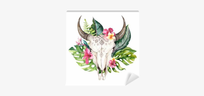 Bohemian Antlers Png - Cow Skull Watercolor Art Boho, transparent png #930981