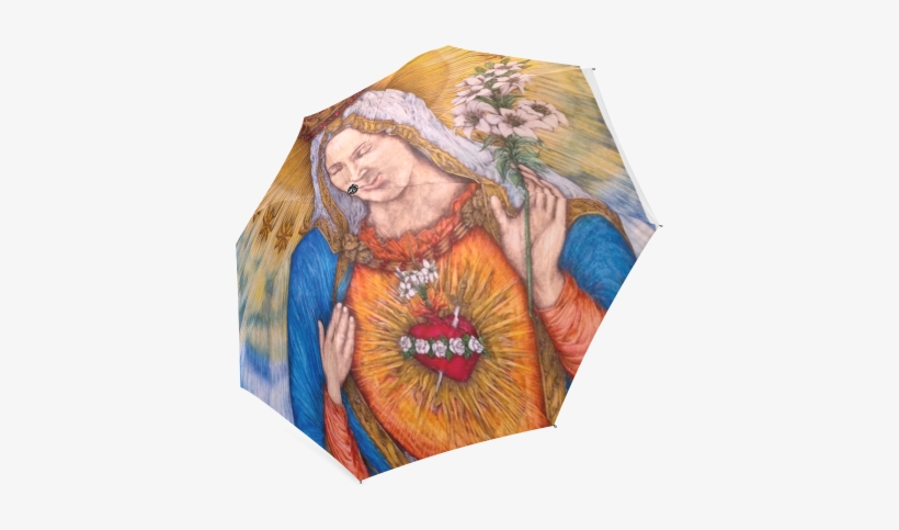 Immaculate Heart Of Virgin Mary Drawing Foldable Umbrella - Drawing, transparent png #931754