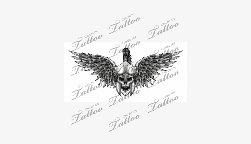 Marketplace Tattoo Spartan Warrior Skull With Wings - Fallen Angel Wings Tattoo, transparent png #933459