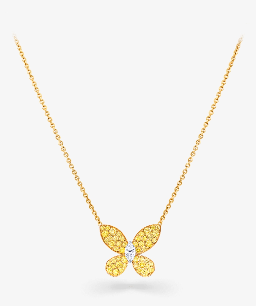 A Graff Pavé Butterfly Yellow And White Diamond Pendant - Butterfly Diamond Necklace Yellow, transparent png #933662