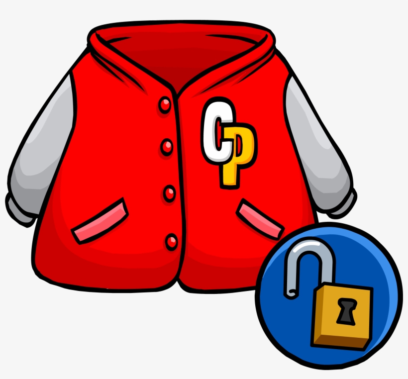 Red Letterman Jacket Unlocked Clothing Icon Id - Club Penguin Letterman, transparent png #934089