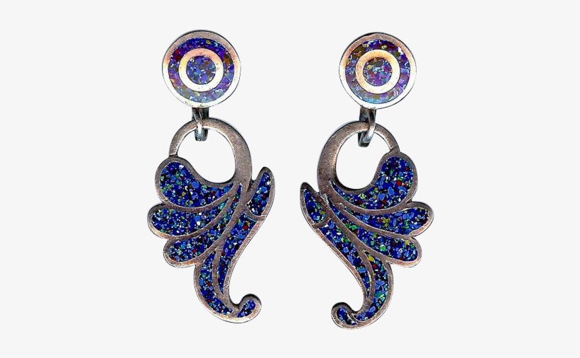 Vintage Margot De Taxco Blue Confetti Sterling Silver - Earrings, transparent png #935397