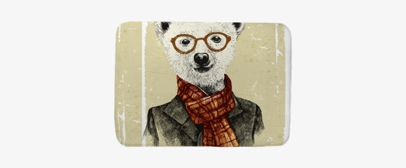 Hand Drawn Dressed Up Hipster Bear In Glasses Bath - Orange Venue Ayıcık Desenli Kırlent Kılıfı - 45x45, transparent png #938314