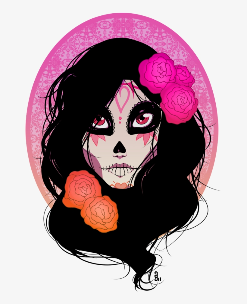 Cute Sugar Skull - Sugar Skull Lady Transparent, transparent png #9303479