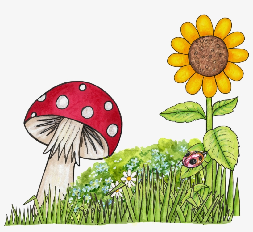 Mushroom N Sunflower, Sun, Sunflower, Nature, Mushroom, - Toadstool Clip Art Free, transparent png #9305113