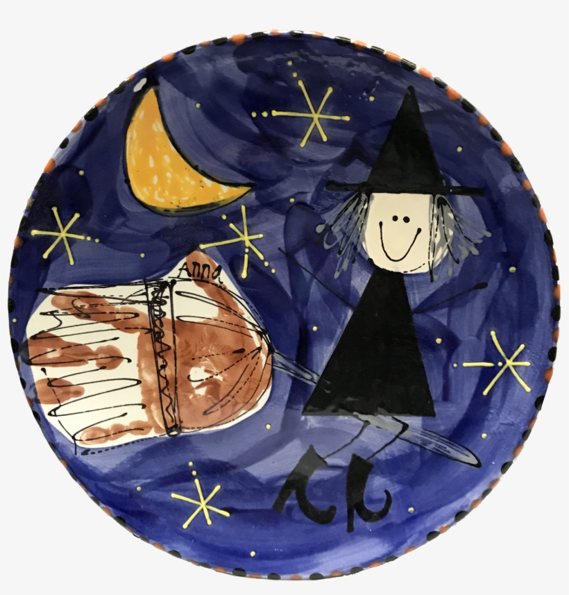 Witch And Broom Hand Print Halloween Plate - Sail, transparent png #9308358