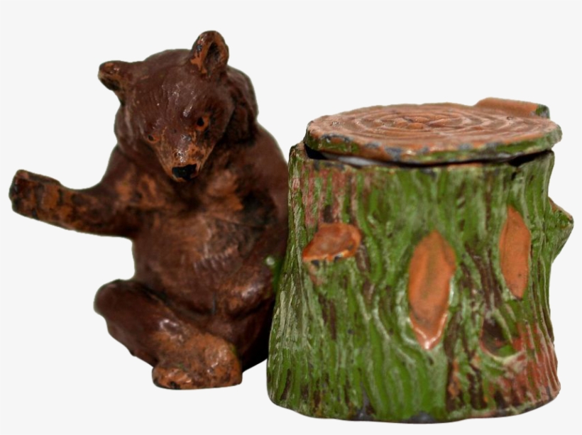 Figural Pot Metal Inkwell Bear And Tree Stump - American Black Bear, transparent png #9308745