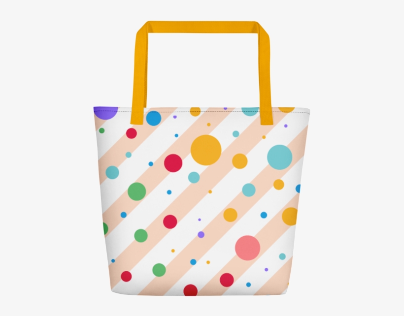 Multi Colored Polka Dots And Stripe Pattern Beach Tote - Tote Bag, transparent png #9308878