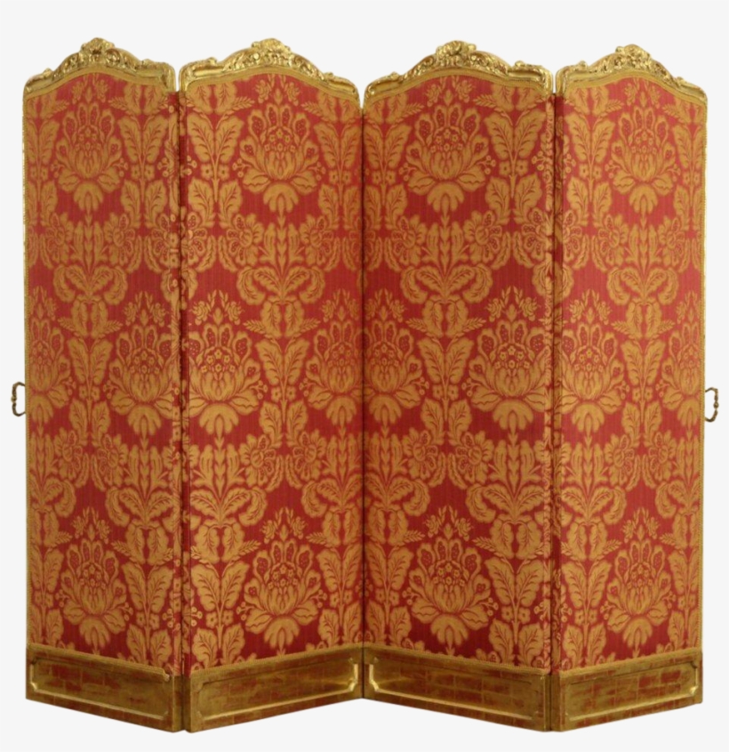 French Gold Leaf 1890 Antique Screen, Four Damask Panels - Cupboard, transparent png #9311791