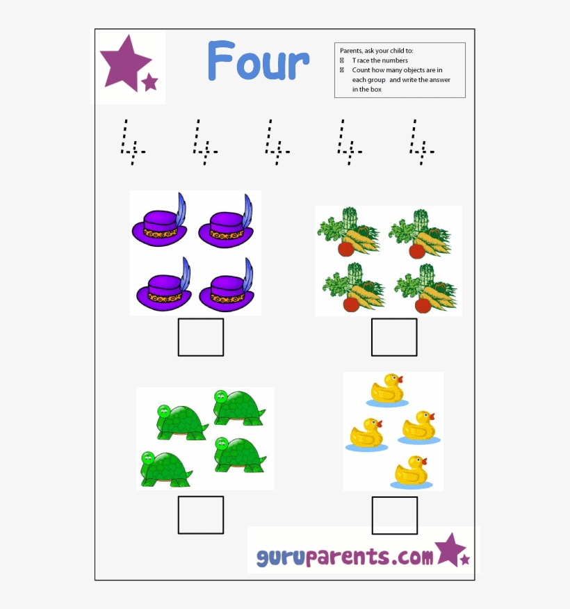 Preschool Number 4 Worksheet - Fl Sounds, transparent png #9312248