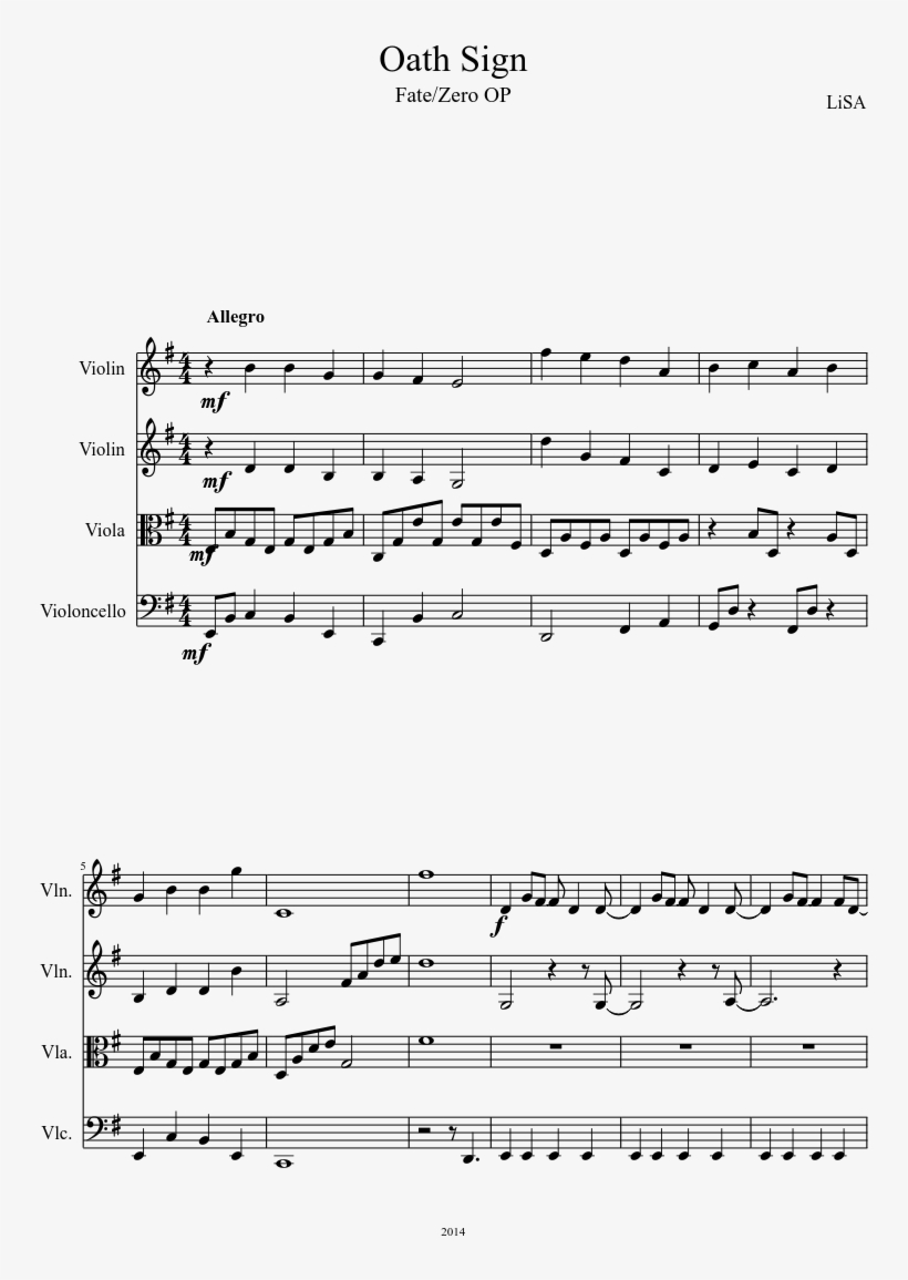 Oath Sign Sheet Music Composed By Lisa 1 Of 5 Pages - Vampire Killer Violin Sheet Music, transparent png #9314385
