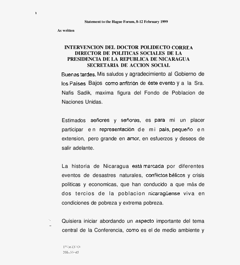 Statement Of Nicaragua - Principio De Una Carta, transparent png #9314782