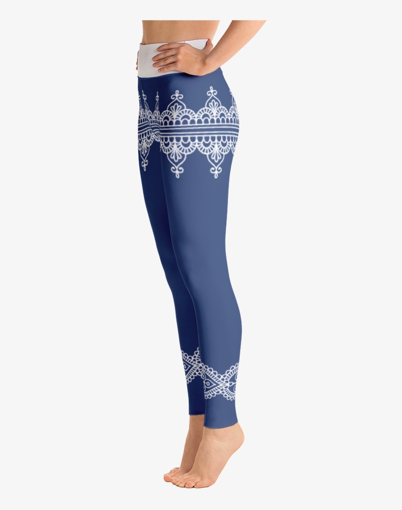 Blue Yoga Leggings With Traditional Indian Borders - Yoga Pants, transparent png #9324549