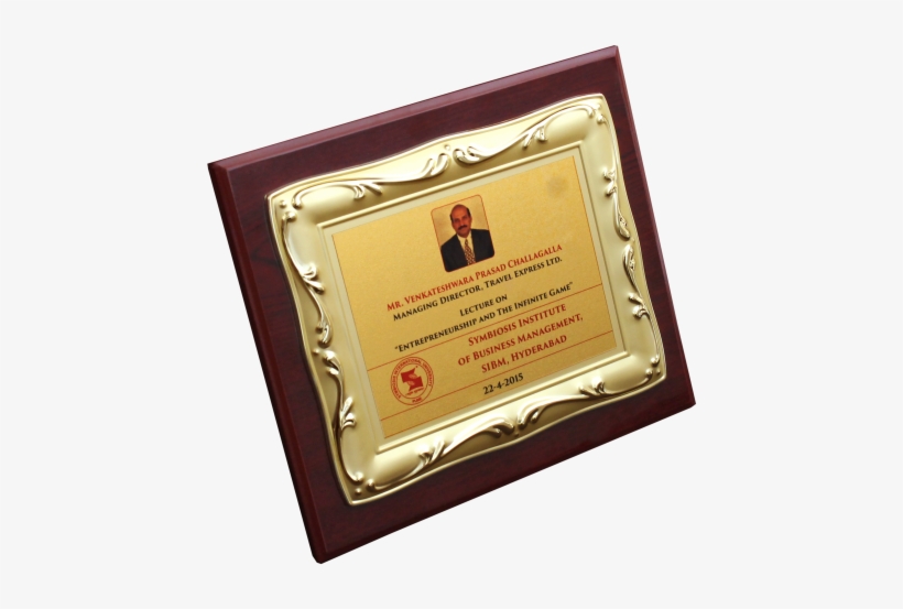 Wooden Plaque With Metal Plate - Picture Frame, transparent png #9325978