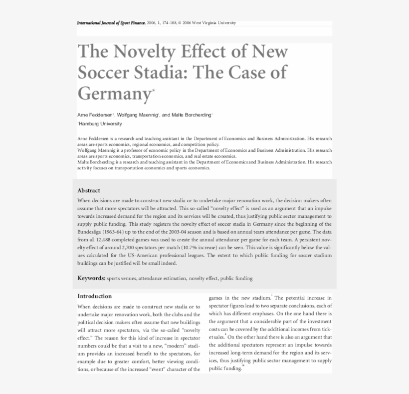 The Novelty Effect Of New Soccer Stadia - Document, transparent png #9328834