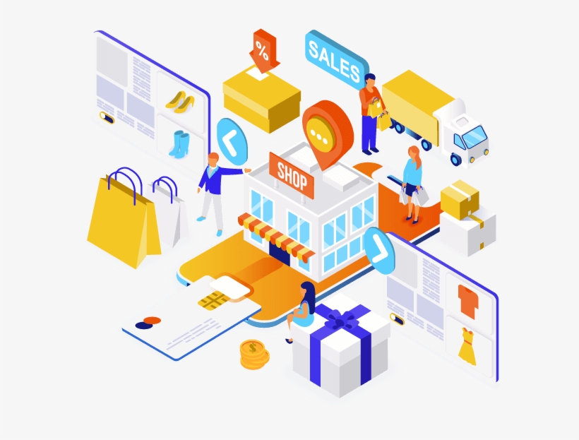 E-commerce Solutions - Isometric Design Online Shop, transparent png #9329236