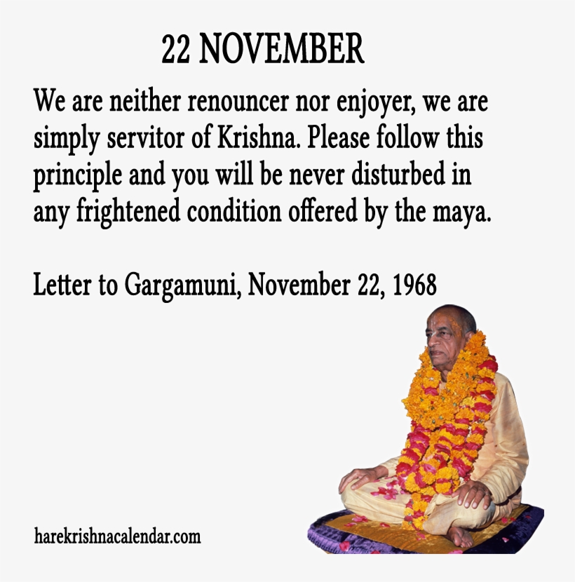 Srila Prabhupada Quotes For Month November - Quotes About 22 November, transparent png #9329954