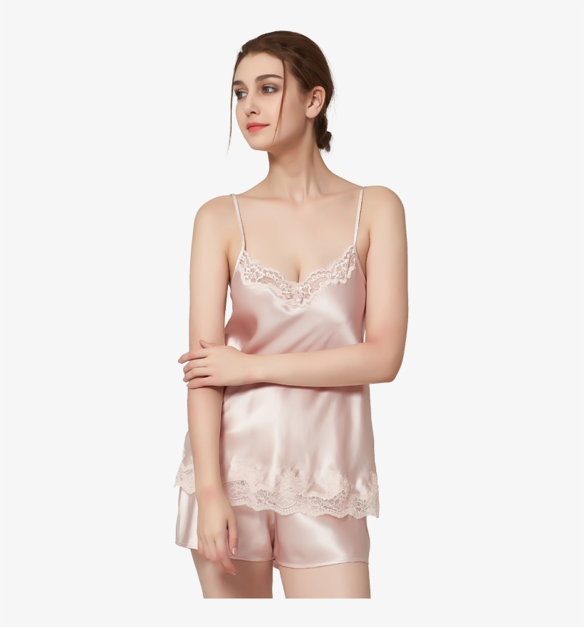 Ladies' Silk Stretch Satin Slim Shoulder Straps Top - Nightgown, transparent png #9330942