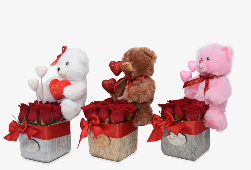 Small Teddy Bear Natural Red Roses Assorted Colors/deliver - Teddy Bear, transparent png #9332711