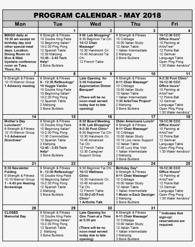 Program Calendar May 2018 - Document, transparent png #9337760